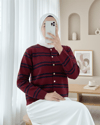 Parlak Düğmeli Çizgili Triko Hırka -Bordo-Hırka-109-0874-R04