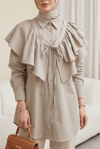 Pelerin Detaylı Düğmeli Oval Kesim Poplin Tunik -Taş-Tunik-307-0123-R43