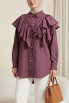 Pelerin Detaylı Düğmeli Oval Kesim Poplin Tunik -Vişne-Tunik-307-0123-R44