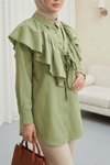 Pelerin Detaylı Düğmeli Oval Kesim Poplin Tunik -Çağla Y.-Tunik-307-0123-R70