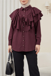 Pelerin Detaylı Düğmeli Oval Kesim Poplin Tunik -Mürdüm-Tunik-307-0123-R09