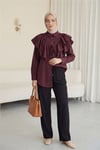 Pelerin Detaylı Düğmeli Oval Kesim Poplin Tunik -Mürdüm-Tunik-307-0123-R09