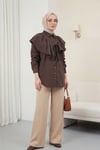 Pelerin Detaylı Düğmeli Oval Kesim Poplin Tunik -K. Kahve-Tunik-307-0123-R54