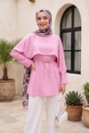 Pelerin Detaylı Kemerli Vual Tunik -Pembe