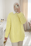 Petek Desen Kışlık Salaş Triko Kazak             -Açık Sarı-Kazak-109-0228-R75