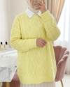 Petek Desen Kışlık Salaş Triko Kazak             -Açık Sarı-Kazak-109-0228-R75
