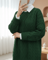 Petek Desen Kışlık Salaş Triko Kazak           -Koyu Yeşil-Kazak-109-0228-R79