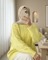 Petek Desen Kışlık Salaş Triko Kazak        -Sarı-Kazak-109-0228-R22