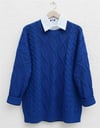 Kazak-Petek Desen Kışlık Salaş Triko Kazak          -Saks-109-0228-R10