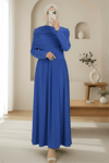 Pile Detaylı Uzun Sandy Elbise -Saks-Elbise-111-61562-R10