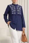Plastron Detaylı Nakışlı Poplin Gömlek -Laci-Gömlek-349-8050-R03