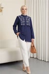 Plastron Detaylı Nakışlı Poplin Gömlek -Laci-Gömlek-349-8050-R03