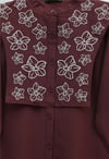 Plastron Detaylı Nakışlı Poplin Gömlek -Bordo-Gömlek-349-8050-R04