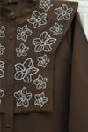 Plastron Detaylı Nakışlı Poplin Gömlek -Kahve-Gömlek-349-8050-R15