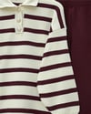 Polo Yaka Düğmeli Çizgili Triko Takım  -Bordo-Takım-295-2025-R04