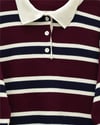 Polo Yaka Düğmeli Renkli Çizgili Triko Kazak -Bordo-Kazak-109-9757-R04