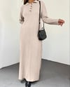 Polo Yaka Düğmeli Triko Elbise -Taş-Triko Elbise-295-8008-R43