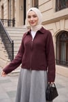 Polo Yaka Fermuarlı Cep Detaylı Triko Hırka  -Mürdüm