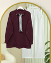 Polo Yaka Fularlı Yırtmaçlı Salaş Triko Tunik  -Bordo-Kazak-295-1299-R04