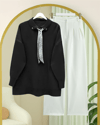 Polo Yaka Fularlı Yırtmaçlı Salaş Triko Tunik  -Siyah-Kazak-295-1299-R01