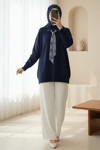 Polo Yaka Fularlı Yırtmaçlı Salaş Triko Tunik  -Laci-Kazak-295-1299-R03