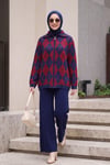Polo Yaka Önü Fermuarlı Baklava Desen Triko Takım  -Lacivert