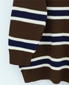Polo Yaka Yarım Düğmeli Renkli Çizgili Triko Kazak -Kahve-Kazak-109-9755-R15
