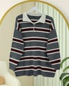 Polo Yaka Yarım Düğmeli Renkli Çizgili Triko Kazak -Füme-Kazak-109-9755-R18