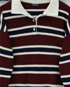 Polo Yaka Yarım Düğmeli Renkli Çizgili Triko Kazak -Bordo-Kazak-109-9755-R04