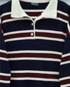 Polo Yaka Yarım Düğmeli Renkli Çizgili Triko Kazak -Laci-Kazak-109-9755-R03