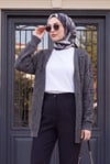 Ponpon Detaylı Araboy Triko Hırka -Füme