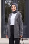 Ponpon Detaylı Araboy Triko Hırka -Füme