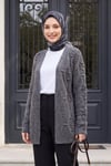 Ponpon Detaylı Araboy Triko Hırka -Füme