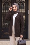 Ponpon Detaylı Araboy Triko Hırka -Koyu Kahverengi