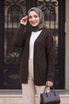 Ponpon Detaylı Araboy Triko Hırka -Koyu Kahverengi