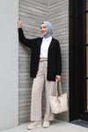 Ponpon Detaylı İnce Triko Hırka -Siyah