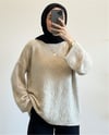 Ponpon Dokulu Salaş Triko Kazak -Açık Vizon-Kazak-385-3505-R51
