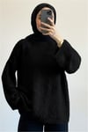 Ponpon Dokulu Salaş Triko Kazak -Siyah-Kazak-385-3505-R01
