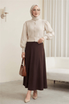 Poplin Kol Detaylı Düğmeli Triko Hırka -Taş-Hırka-364-1085-R43