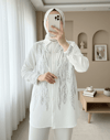 Pul Payet İşlemeli Düğmeli Gömlek -Beyaz-Gömlek-238-2495-R02