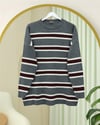 Renkli Çizgili Salaş Triko Tunik  -Füme-Tunik-109-0939-R18