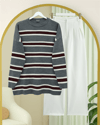 Renkli Çizgili Salaş Triko Tunik  -Füme-Tunik-109-0939-R18
