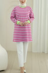 سويت شيرت برقبة دائرية مخطط ملون - فوشيا-Sweatshirt-349-6015-R14