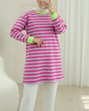 سويت شيرت برقبة دائرية مخطط ملون - فوشيا-Sweatshirt-349-6015-R14