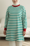 Renkli Çizgili Yuvarlak Yaka Sweat  -Zümrüt-Sweatshirt-349-6015-R17
