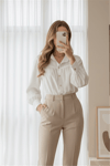 Robadan Büzgülü Beli Bağcıklı Gömlek -Beyaz-Gömlek-398-1044-R02