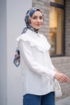 Robadan Fırfırlı Düğmeli Rayon Tunik -Beyaz