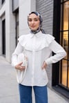 Robadan Fırfırlı Düğmeli Rayon Tunik -Beyaz