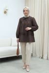 Robadan Lastikli Eteği Fırfırlı Düğmeli Poplin Tunik -K. Kahve-Tunik-398-11020-R54