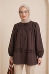 Robadan Lastikli Eteği Fırfırlı Düğmeli Poplin Tunik -K. Kahve-Tunik-398-11020-R54